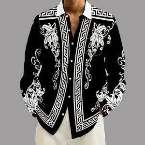 chemise vintage homme manche longue noire motifs floraux style baroque