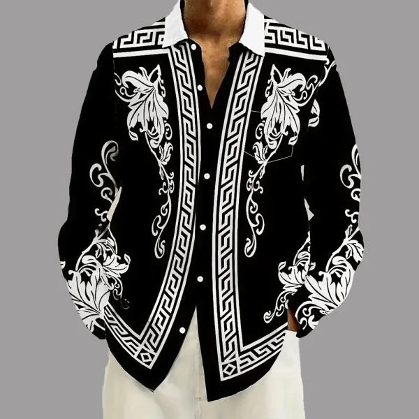 chemise vintage homme manche longue noire motifs floraux style baroque