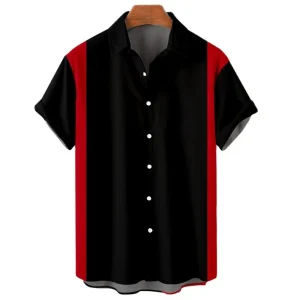 Chemise Bowling Homme Vintage Noire et Rouge Style Rétro