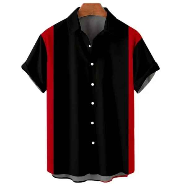 Chemise Bowling Homme Vintage Noire et Rouge Style Rétro