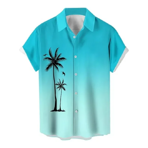 Chemise Hawaïenne Homme Vintage Bleu Turquoise Motif Palmier