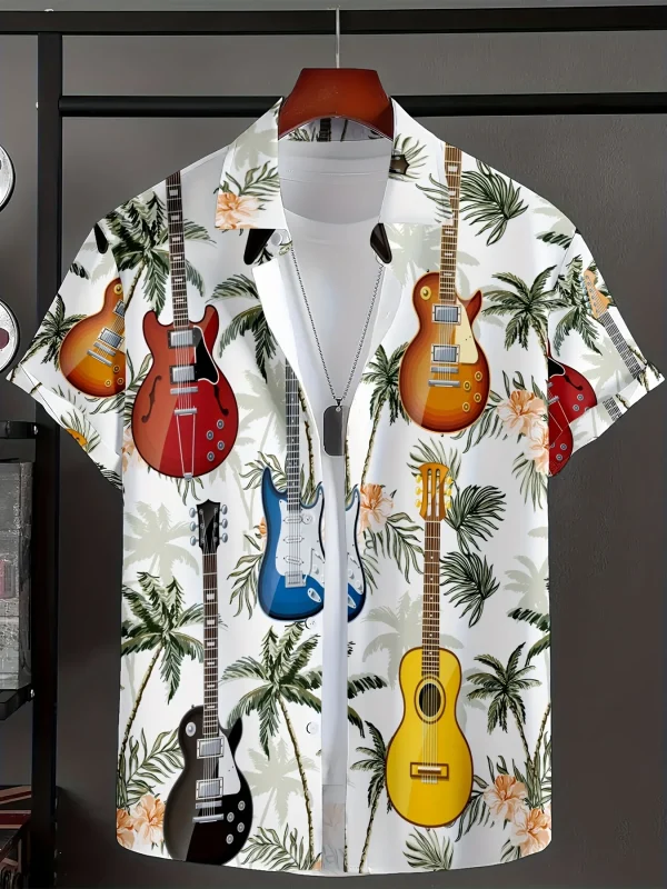 Chemise Hawaïenne Vintage Guitare et Palmiers