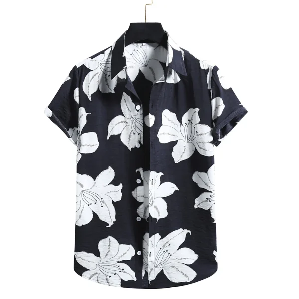 Chemise hawaïenne vintage à motif floral blanc et fond bleu marine