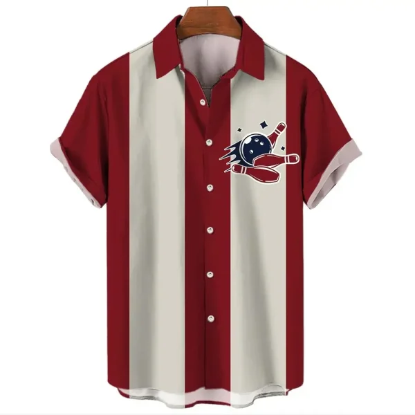 Chemise Bowling Homme Vintage Bordeaux et Beige motif Quilles Style Rétro