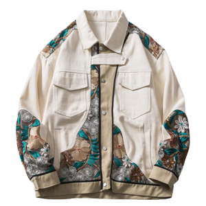 veste en jean brodée fleurs