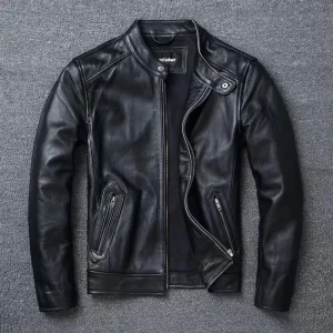 Veste cuir homme moto retro noir