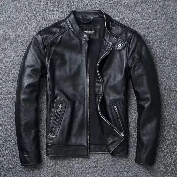 Veste cuir homme moto retro noir