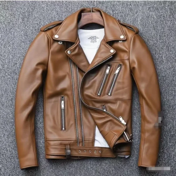 Veste Simili Cuir Homme Vintage Brun Clair