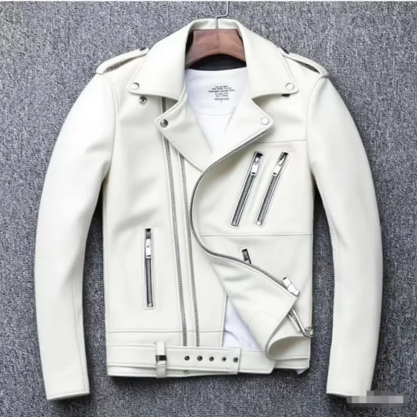 Veste simili cuir homme vintage blanc