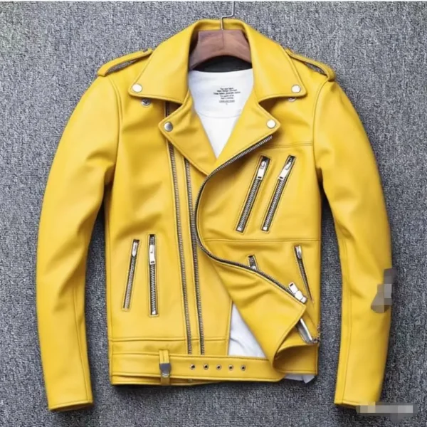 Veste Simili Cuir Homme Vintage Jaune