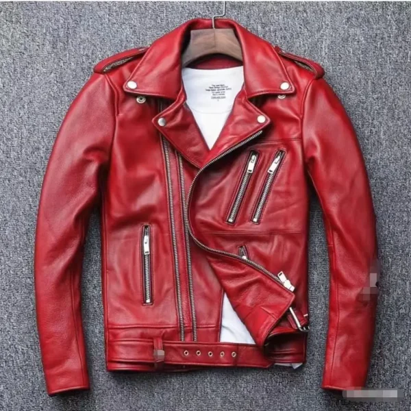 Veste simili cuir homme vintage rouge