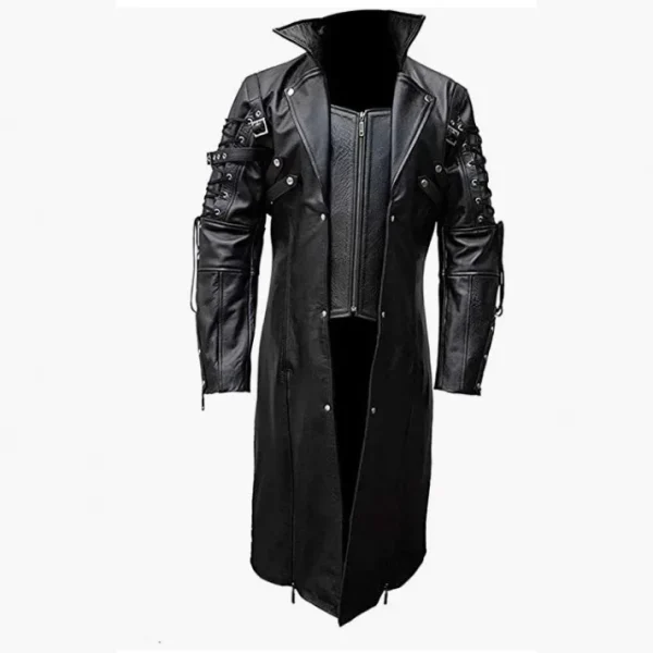 Veste Longue Cuir Homme Style Steampunk Noir