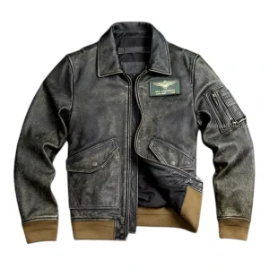 Veste Cuir Homme Vintage Oversize Vert Foncé