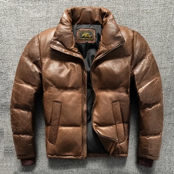 Veste Cuir Mouton Homme Vintage Brun Clair