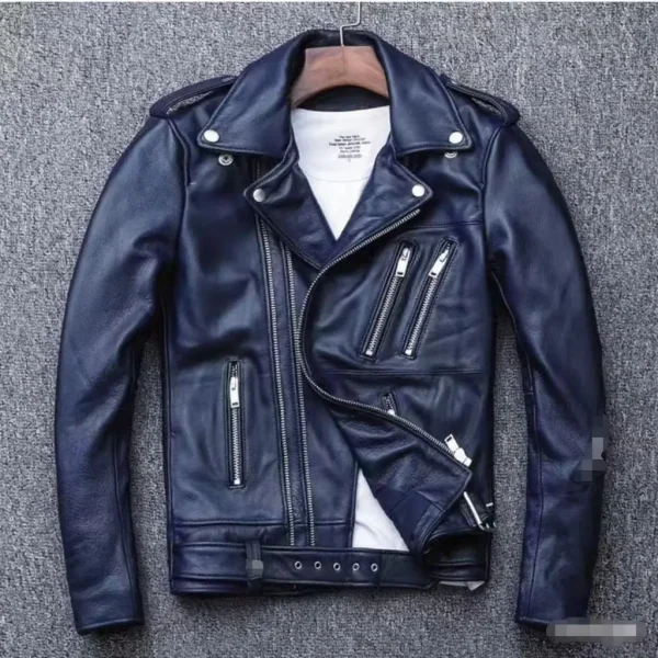 veste simili cuir homme vintage bleu foncé