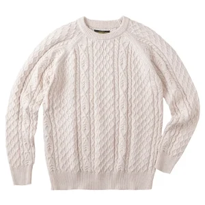 Pull Vintage Homme Beige Clair en Maille Torsadée