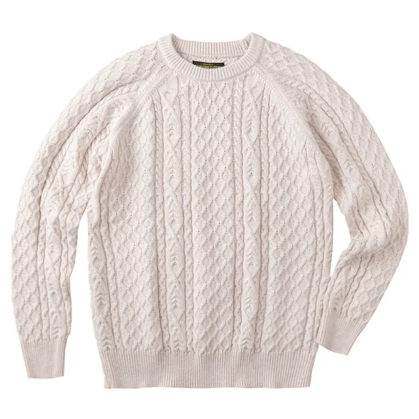 Pull Vintage Homme Beige Clair en Maille Torsadée
