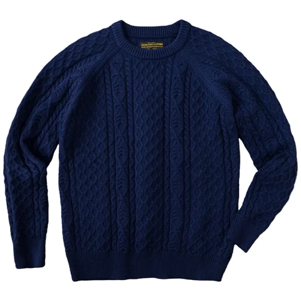 Pull Vintage Homme Bleu Royal en Maille Torsadée