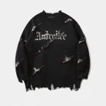 Pull streetwear déchiré en jacquard