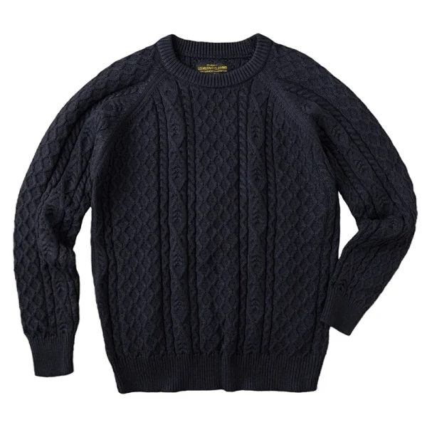 Pull Vintage Homme Gris Foncé en Maille Torsadée