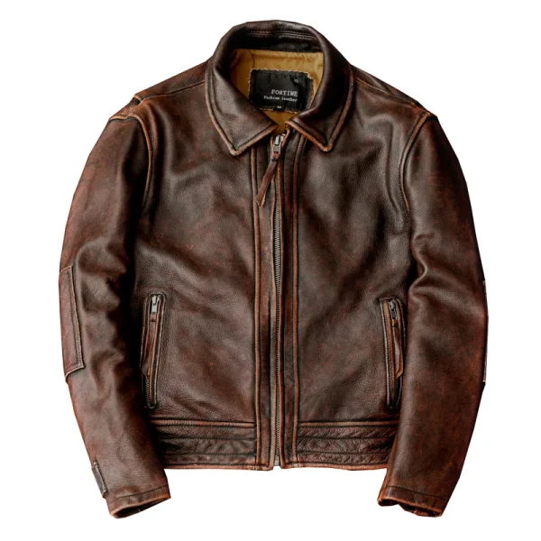 Veste Cuir Homme Moto Vintage Marron