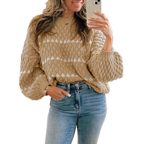 Pull Vintage Femme Oversize Beige Camel Maille Nid d'Abeille