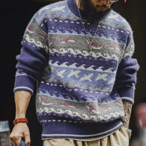 Pull Jacquard Homme Vintage Violet Indigo