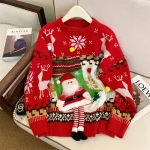 Pull de Noël vintage avec motifs Jacquard 3D Père Noël