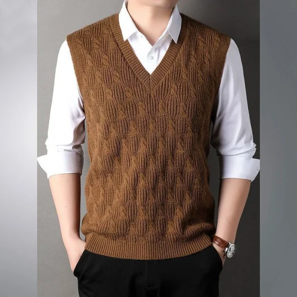 Pull Sans Manche Homme Vintage Col V Maille Torsadée