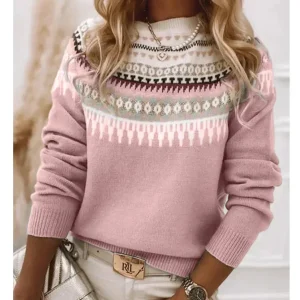 Pull Jacquard Vintage Femme style Nordique Fair Isle Look Rétro Chic 90s