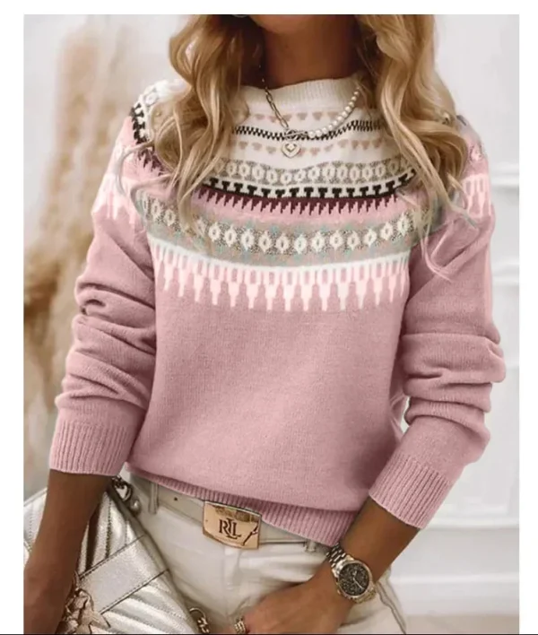 Pull Jacquard Vintage Femme style Nordique Fair Isle Look Rétro Chic 90s