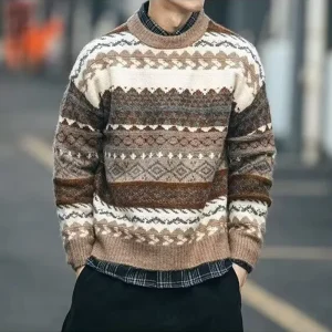 Pull Jacquard Homme Vintage Motifs Nordiques