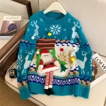Pull de Noël rétro avec motifs jacquard 3D et Pompons