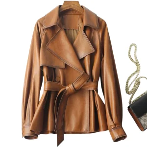 Veste Courte Cuir de Mouton Femme Vintage Style Trench Chic Années 70