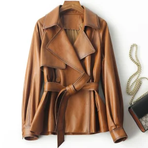 Veste Courte Cuir de Mouton Femme Vintage Style Trench Chic Années 70