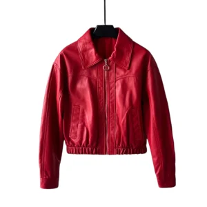 Veste en Cuir Vintage Femme Western Rouge Look Bomber Années 70