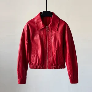 Veste en Cuir Vintage Femme Western Rouge Look Bomber Années 70