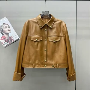 Veste Trucker en Cuir Mouton Vintage Femme Style British & Boxy 70s