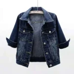 veste en jean courte femme Chic et Vintage Manches 3/4 style 90s