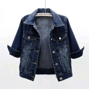 veste en jean courte femme Chic et Vintage Manches 3/4 style 90s