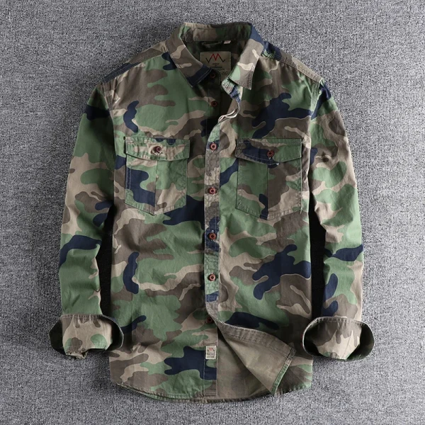 Chemise Militaire Homme Vintage Toile de Coton Camouflage