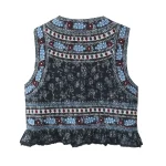 gilet court style bohème Folk broderie artisanale