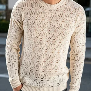 pull Effet Crochet Vintage Homme à Maille Ajourée