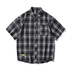 Chemise à Carreaux Homme Vintage Manches Courtes Coupe Ample City Boy