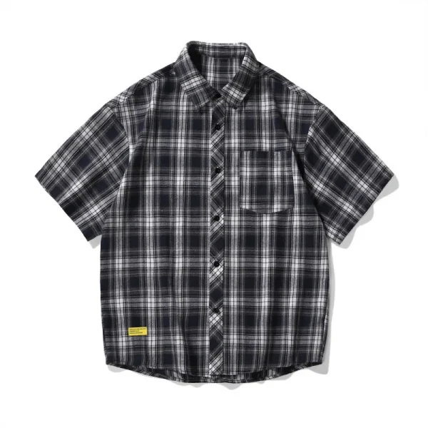Chemise à Carreaux Homme Vintage Manches Courtes Coupe Ample City Boy