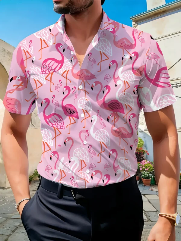 Chemise Hawaïenne Homme Vintage Rose Motif Flamant Rose