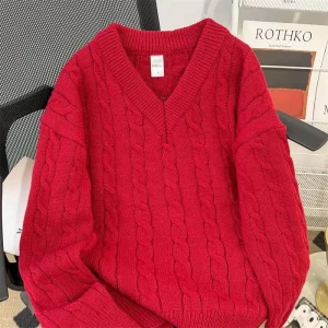 Pull Jacquard Homme Vintage Rouge