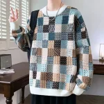 Pull maille épaisse à carreaux vintage