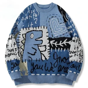 Pull Jacquard Homme Vintage Bleu
