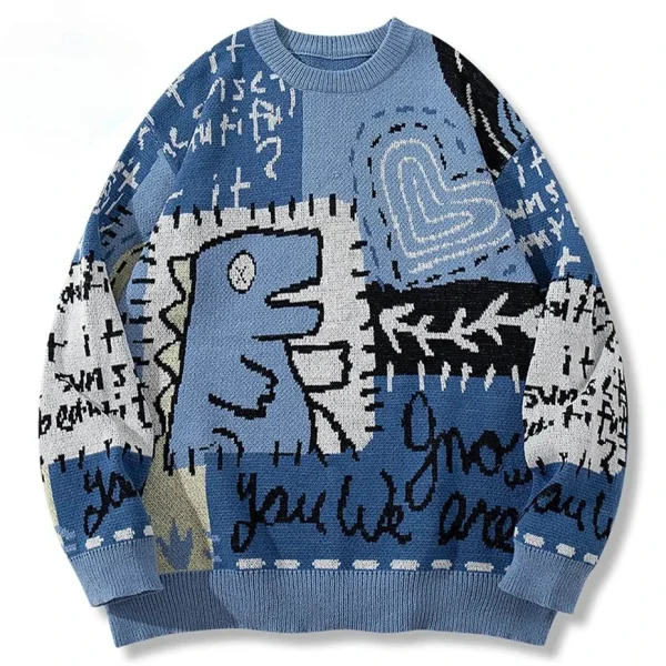 Pull Jacquard Homme Vintage Bleu